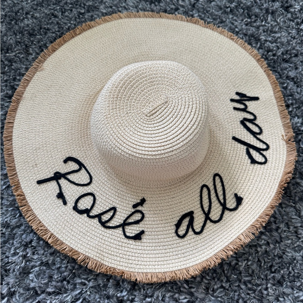 Beige Straw Hat with Black Embroidery